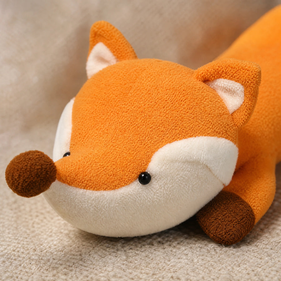 Peluche Renard Géant Roux Allongé à Gros Museau - Détail matière