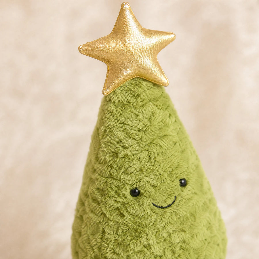 Peluche Sapin de Noël avec Étoile Dorée et Sourire - Détail matière