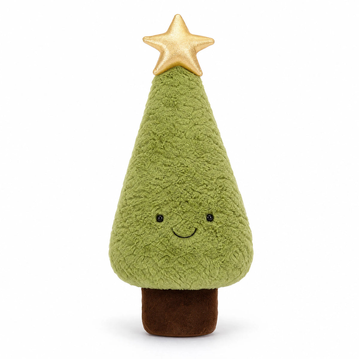 Peluche Sapin de Noël avec Étoile Dorée et Sourire - Fond blanc