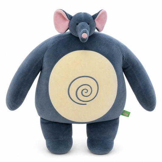 Peluche Souris Géante Bodybuildée Gris et Crème - Fond blanc