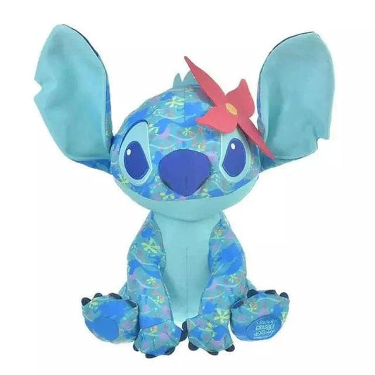 Peluche Stitch bleu clair avec une fleur rose
