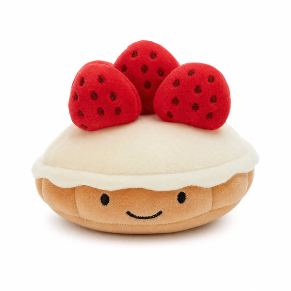 Peluche Tarte aux Fraises avec Visage Souriant - Fond blanc