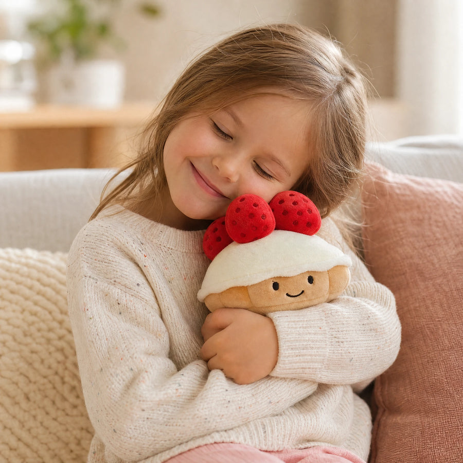 Peluche Tarte aux Fraises avec Visage Souriant - Utilisation du produit