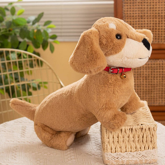 Peluche teckel coloré avec son collier rouge Beige