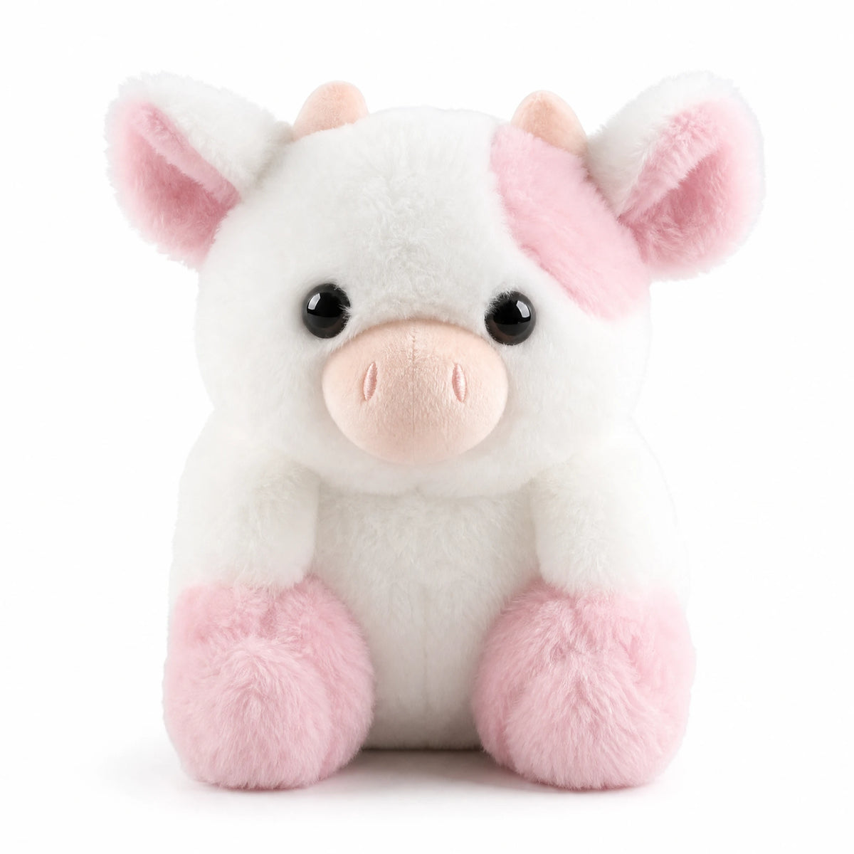 Peluche Vache Blanche Bicolore Rose ou Noire - Fond blanc