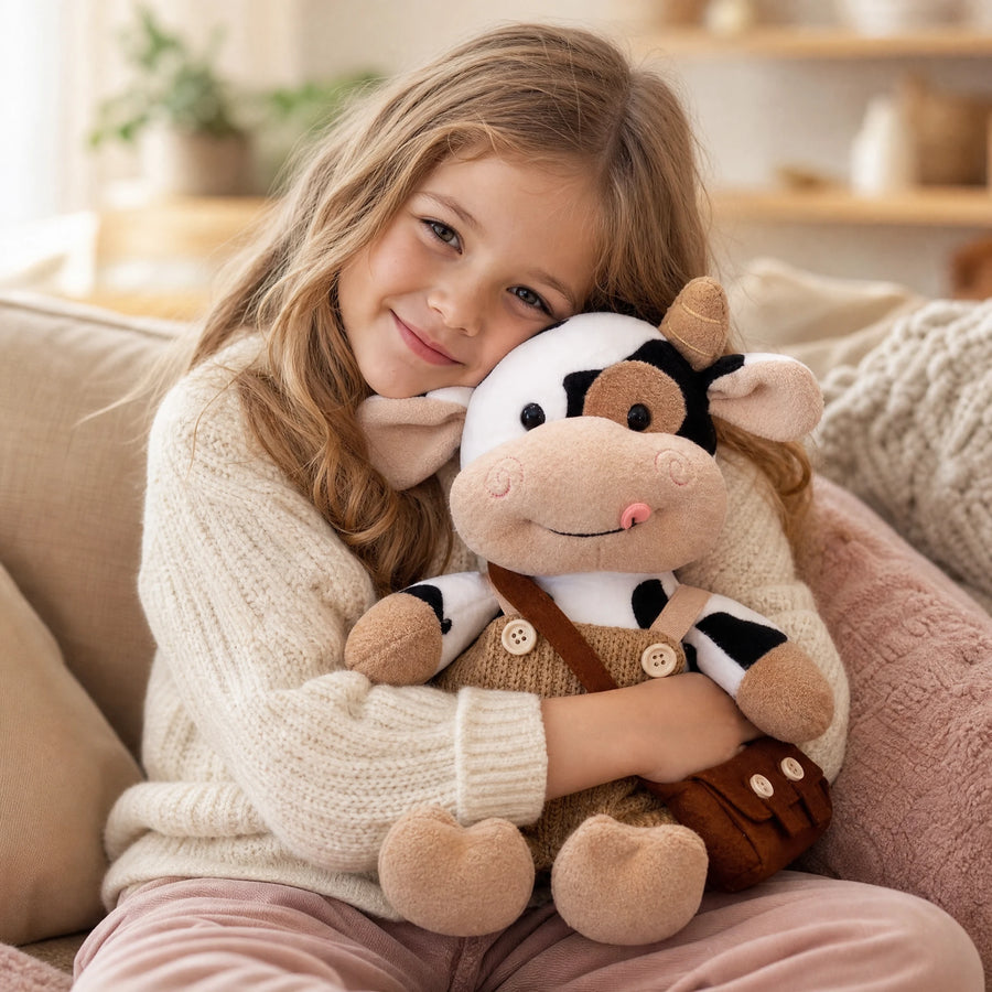 Peluche Vache Habillée en Salopette avec Sacoche - Utilisation du produit