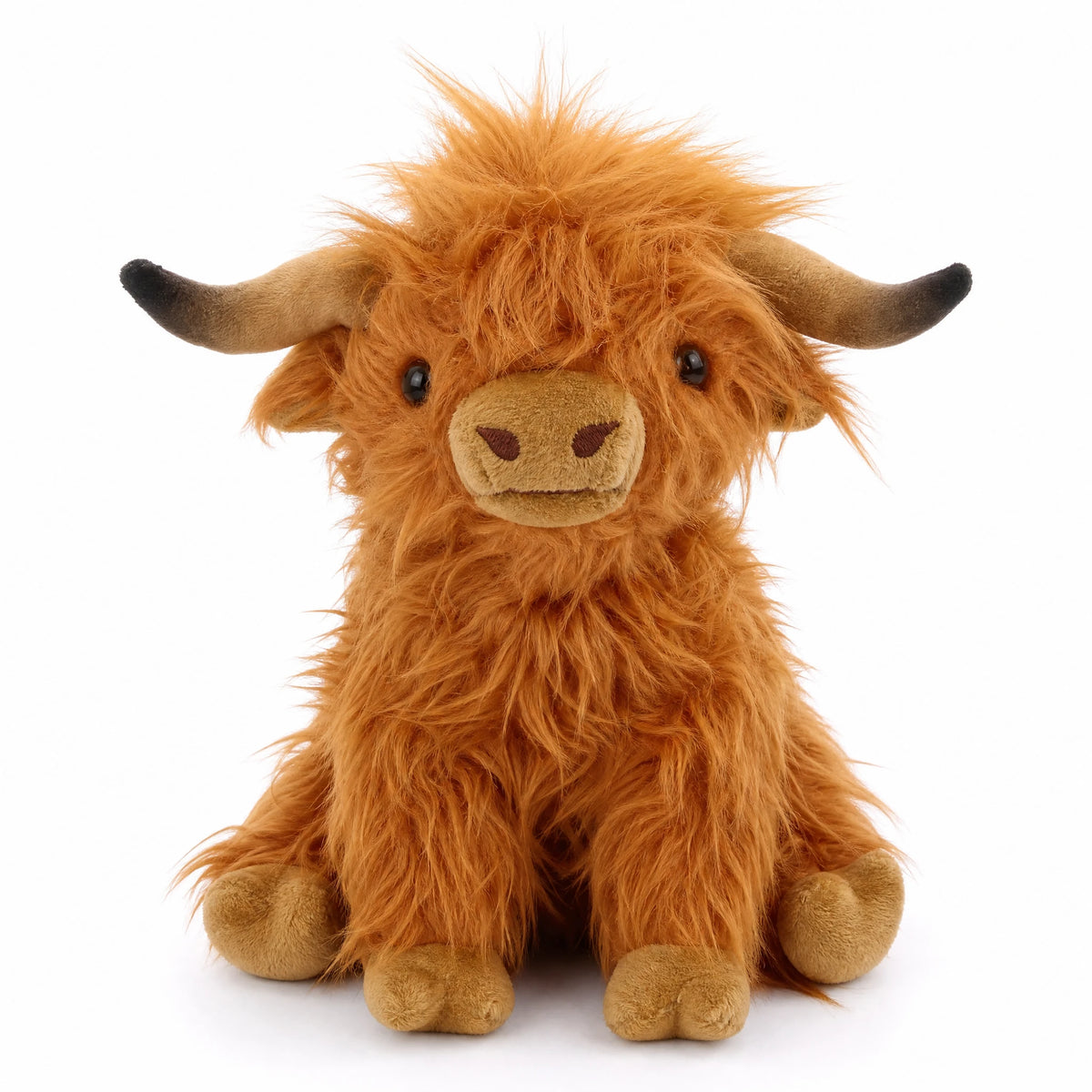 Peluche Vache Highland à Poils Longs Blanc ou Marron - Fond blanc