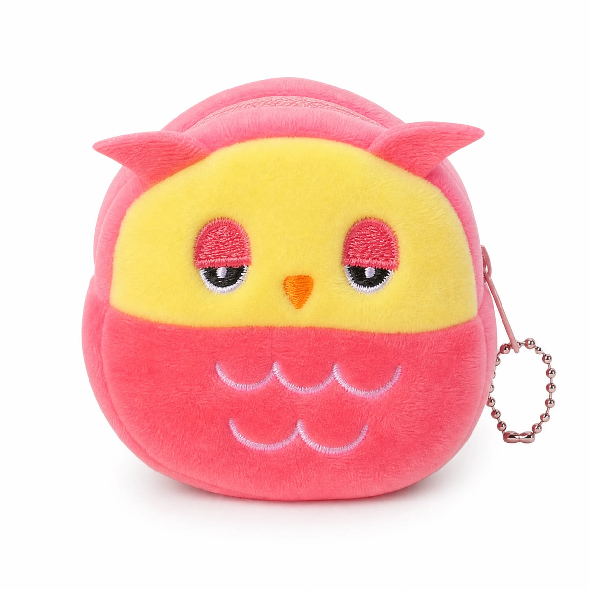 Sac Peluche Hibou Rose et Jaune avec Porte-clés - Fond blanc