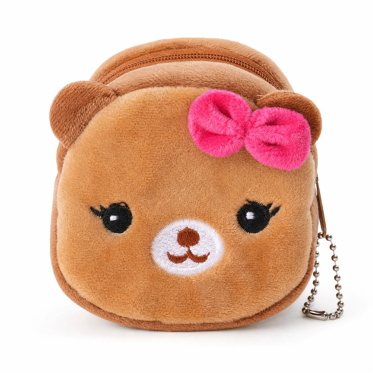 Sac Peluche Ourson avec Nœud Rose et Chaînette Porte-Clés - Fond blanc